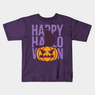 Black Cat and pumpking halloween Kids T-Shirt